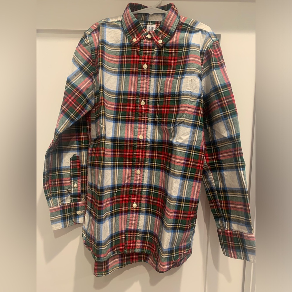 GAP Kids long sleeve plaid holiday shirt size L (10)